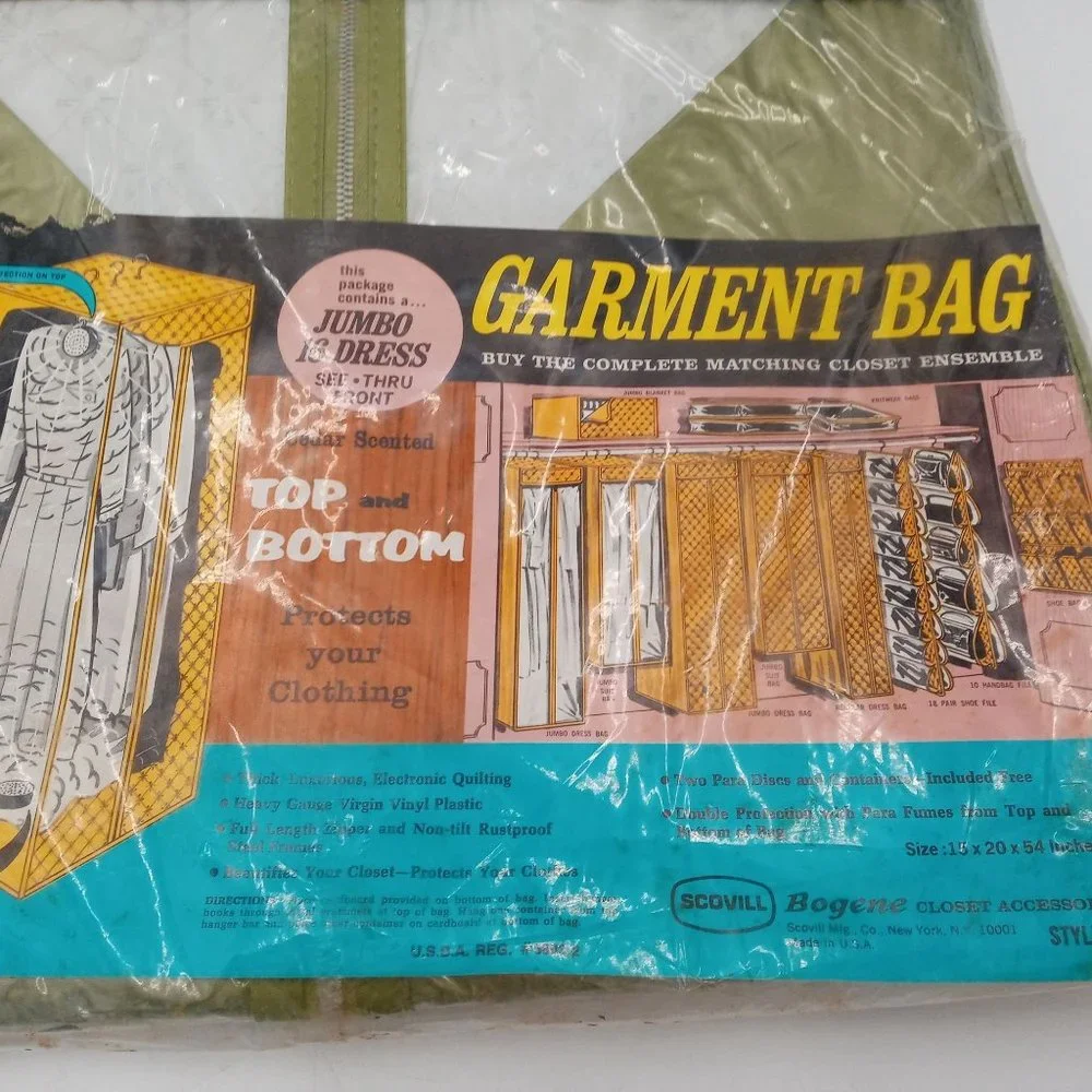 Vintage 1966 Bogene Garment Bag Avocado Green NOS New Old Stock Closet Organizer